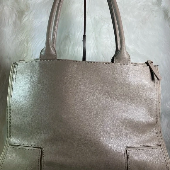 EUC🔥Tory Burch ELLA Leather and Canvas French Gray Tote, Style #41159501-036 - Picture 4 of 7
